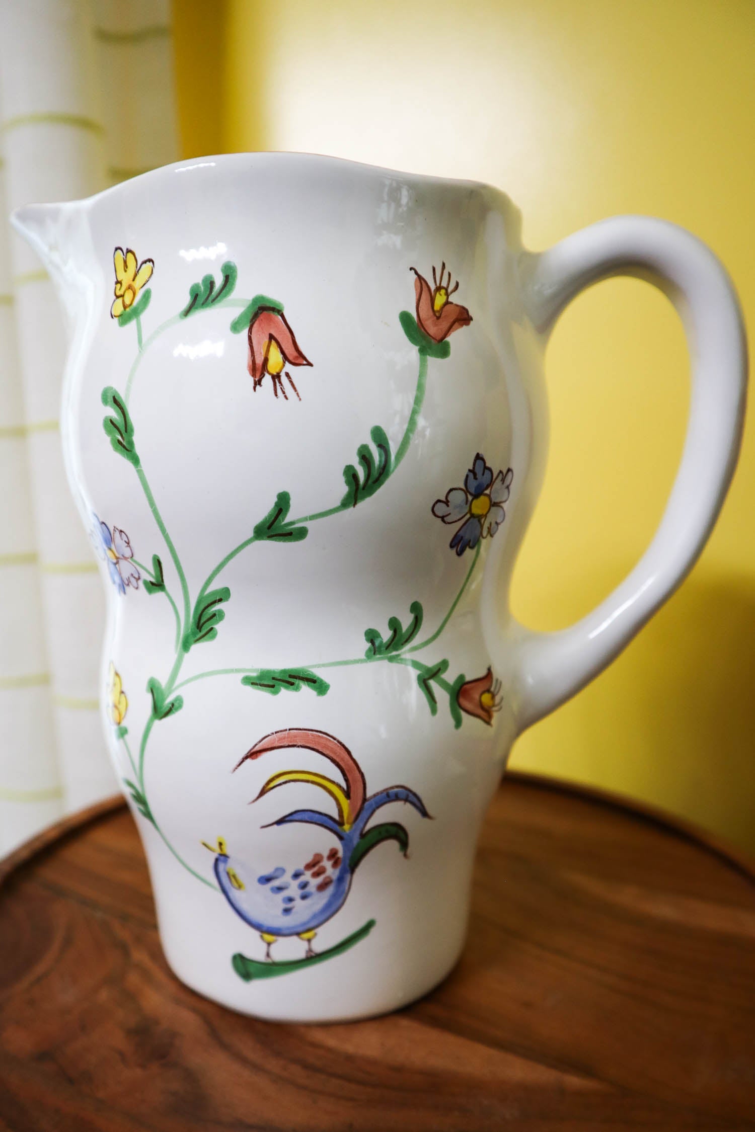 Floral Rooster Ceramic Beverage Pitcher