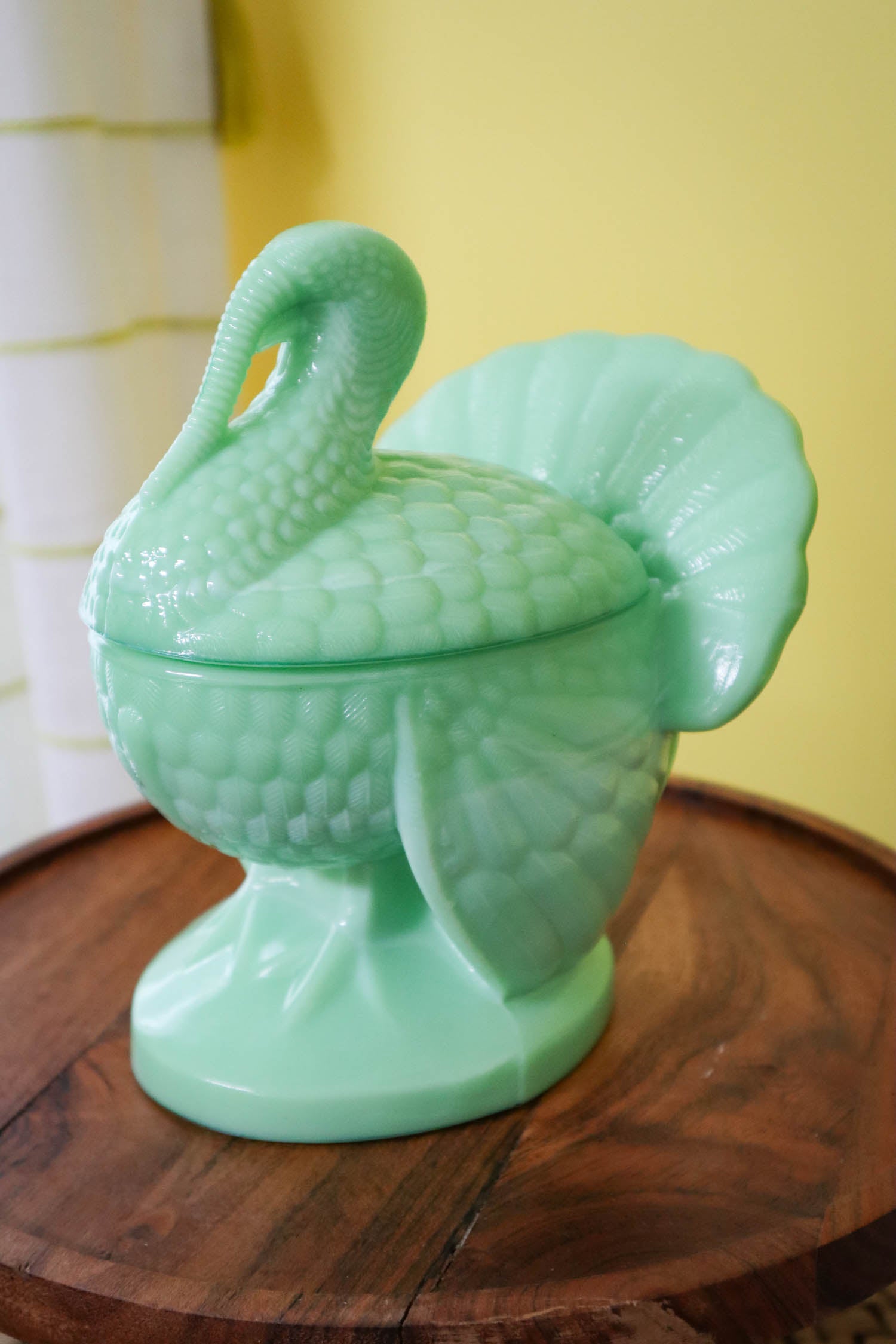 Martha Stewart LE Smith Jadeite Green Milk Glass Covered Turkey 2024 Dish 7.25