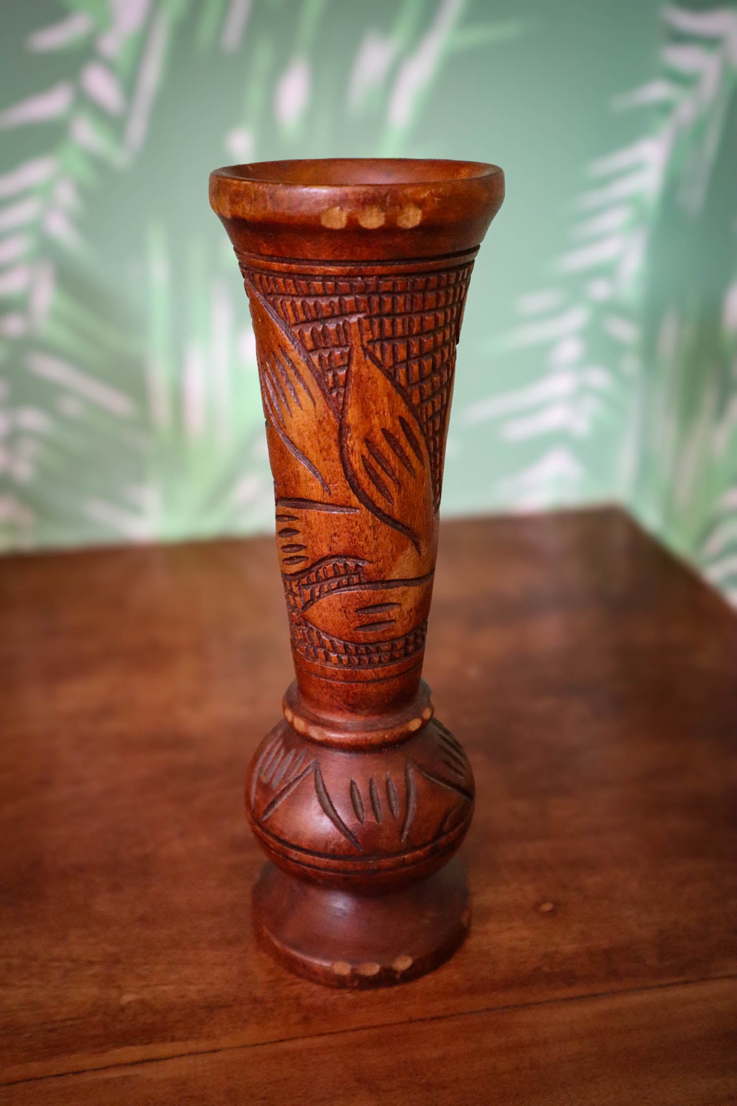 *VINTAGE* Hand Turned Wood good Urn Carved Floral