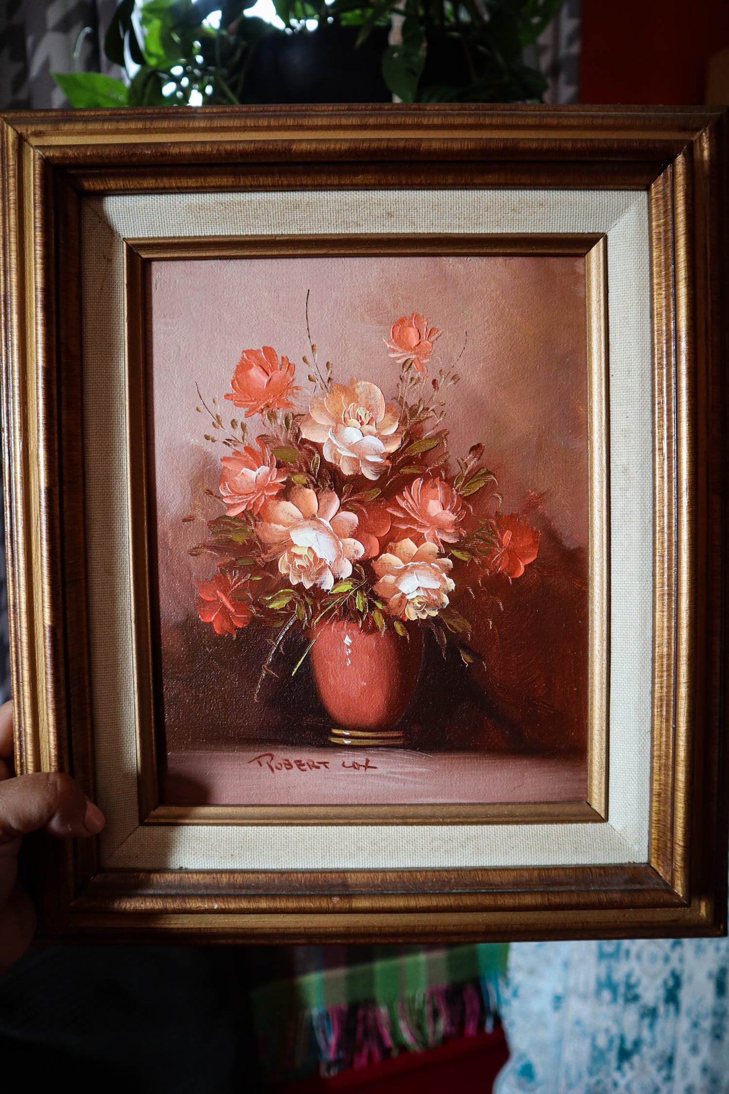 Peachy Keen Floral Framed Oil Painting