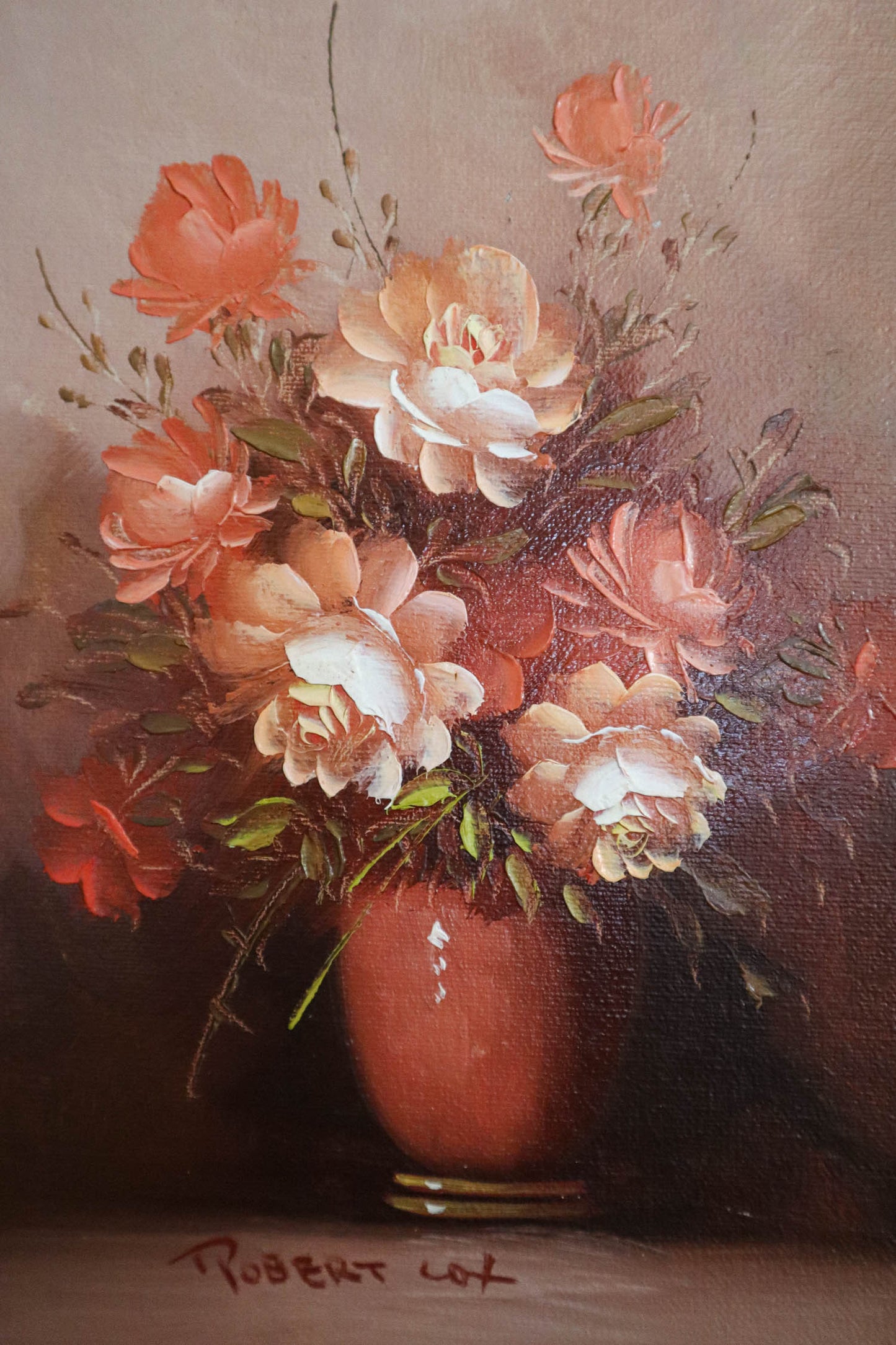 Peachy Keen Floral Framed Oil Painting