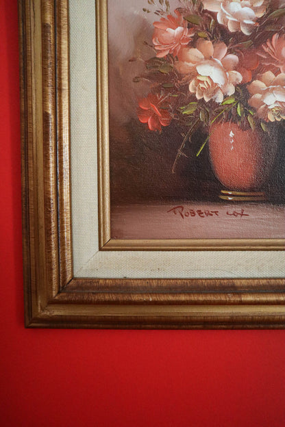 Peachy Keen Floral Framed Oil Painting