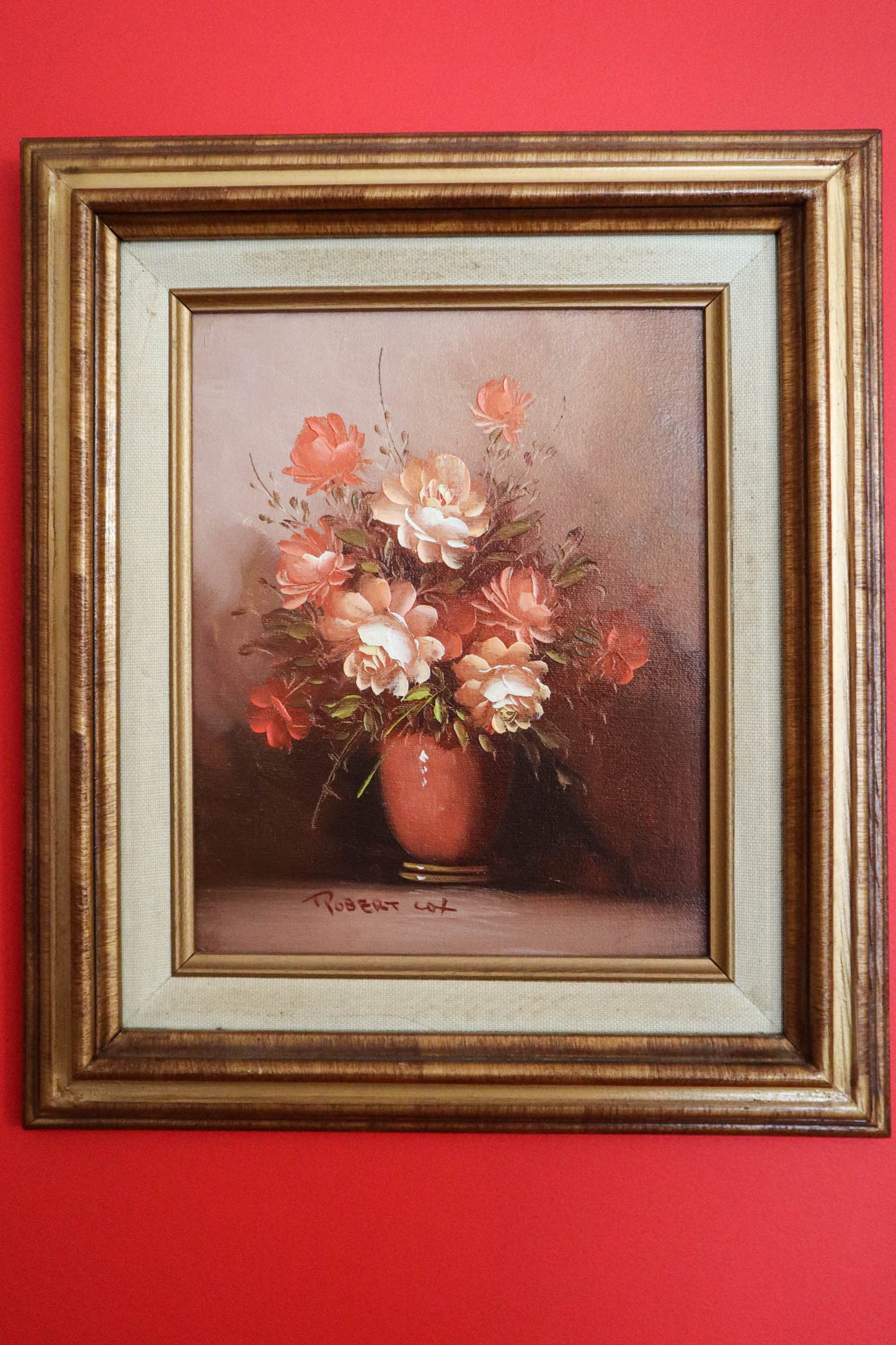 Peachy Keen Floral Framed Oil Painting