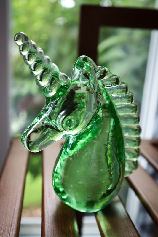 Glowing Green Glass Unicorn