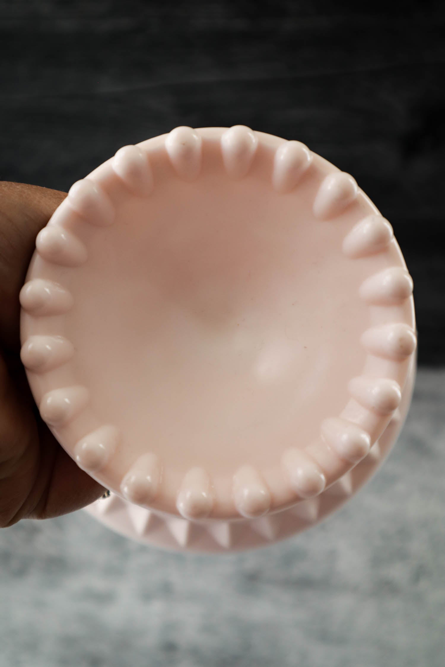 Vintage 2024 Pink Milk Glass Candy Dish, Small Compote, Midcentury Pedestal Bowl