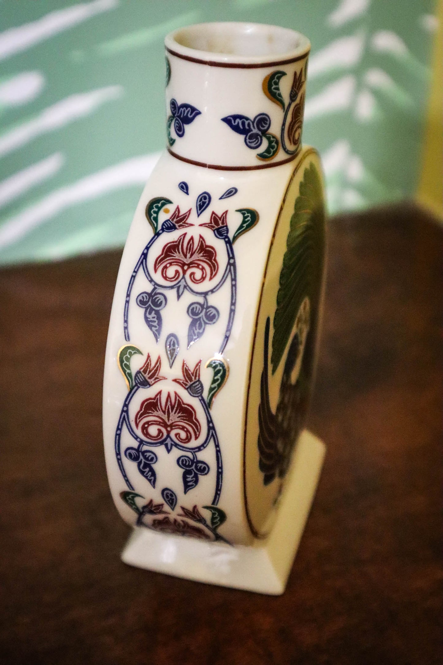 Pretty as a Peacock Perfume Bottle Bud Vase