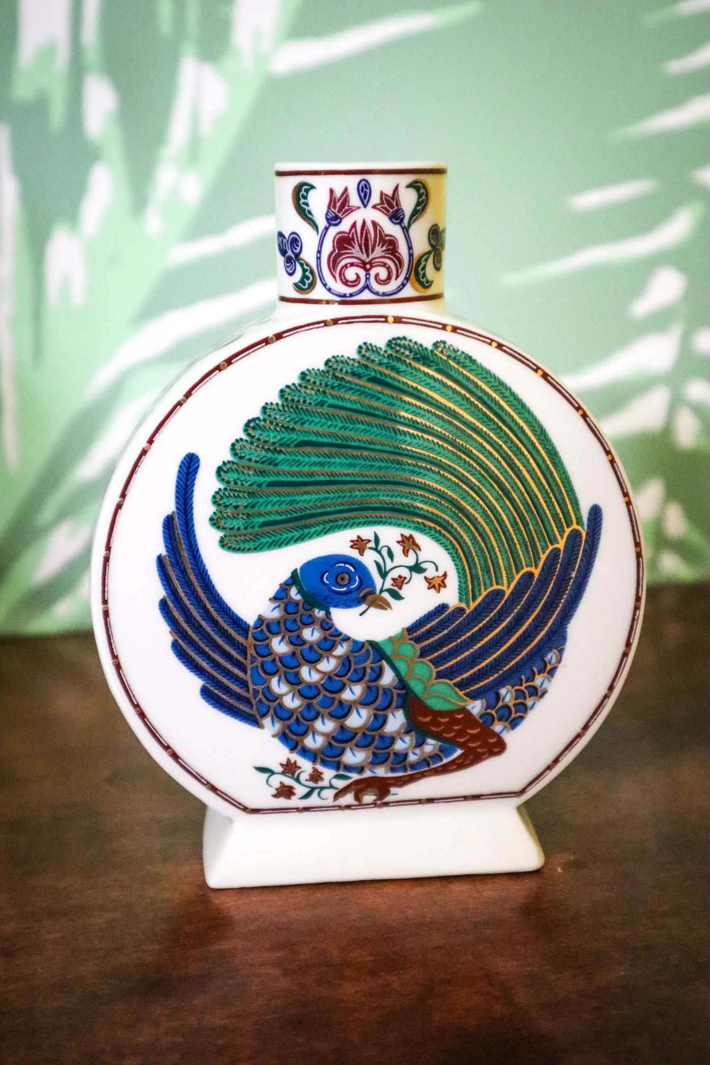 Pretty as a Peacock Perfume Bottle Bud Vase