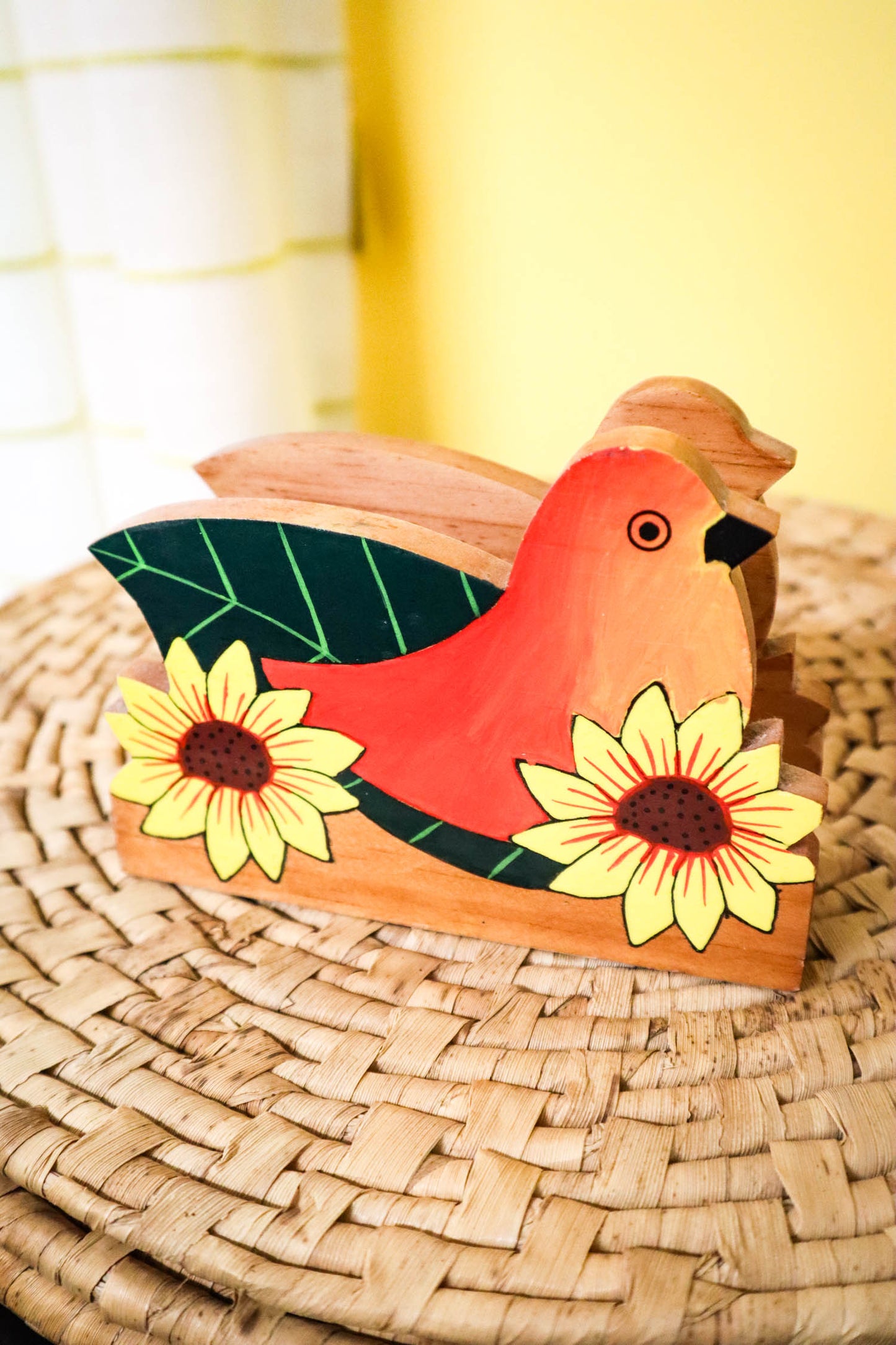Song Bird & Sunflower Wooden Napkin Holder