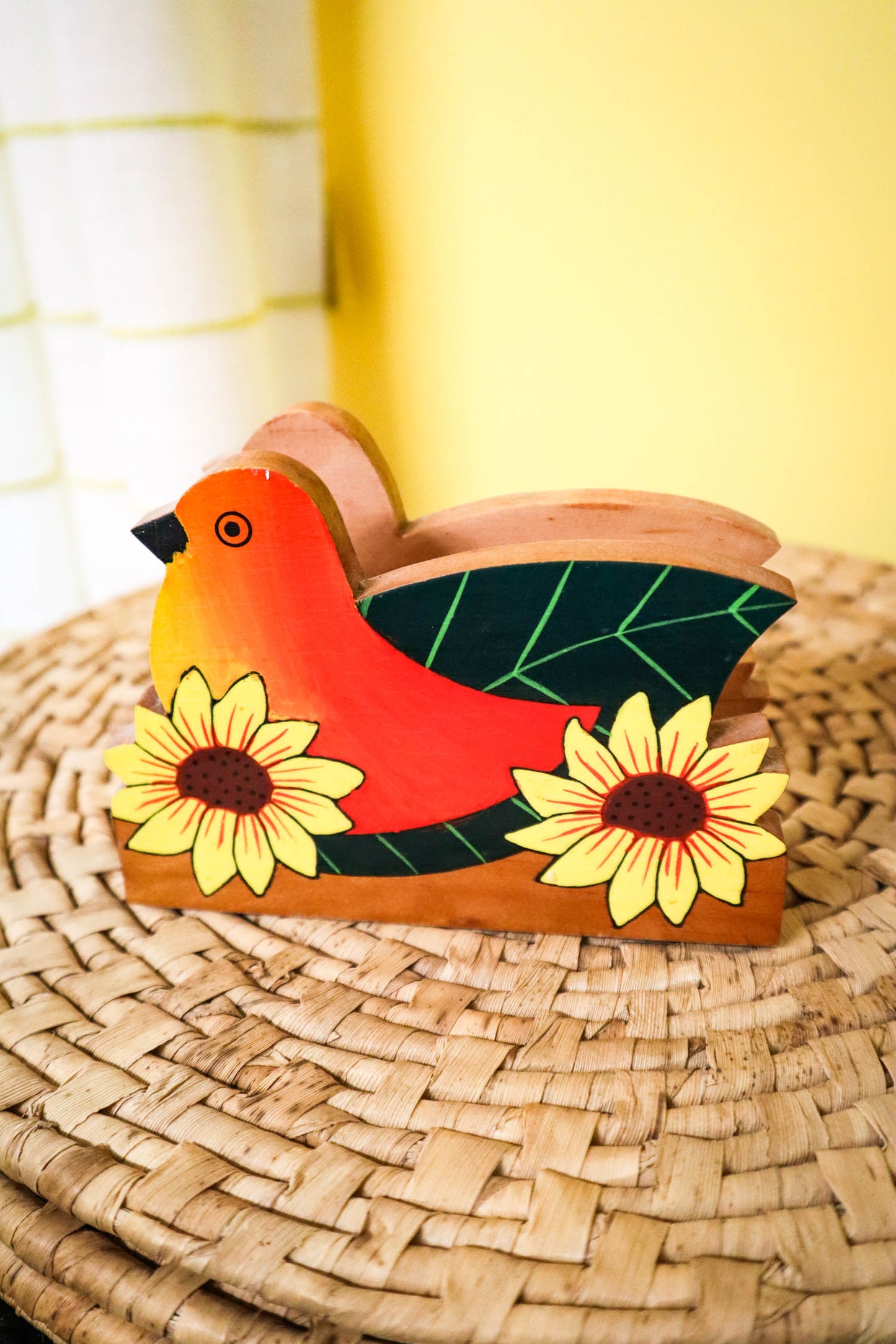 Song Bird & Sunflower Wooden Napkin Holder