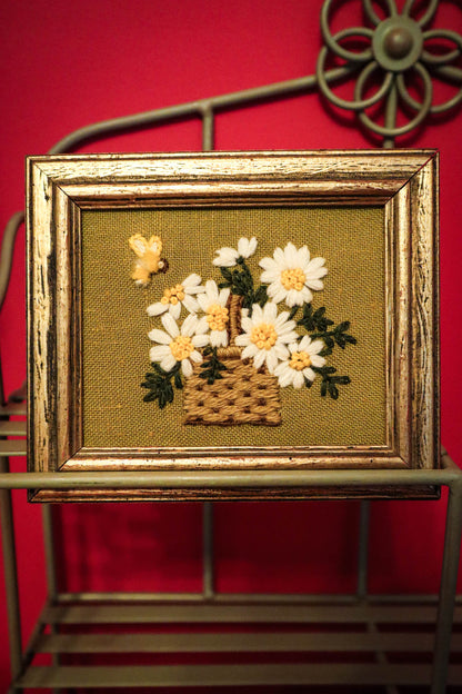 Bee in Flight Framed Crewel Embroidery