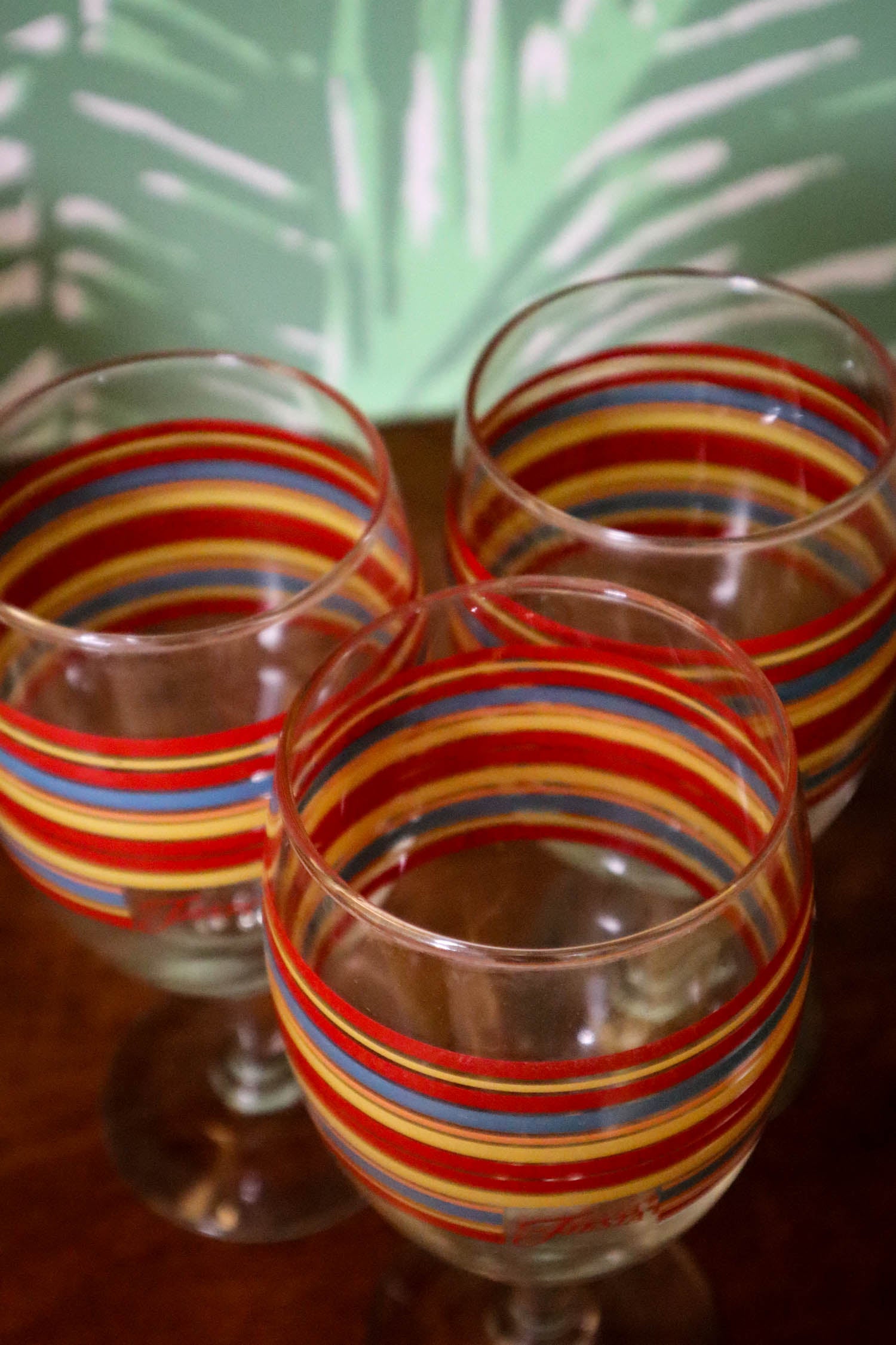 Vintage Fiestaware Fiesta Water Goblets with Multi colored Stripes just dandies