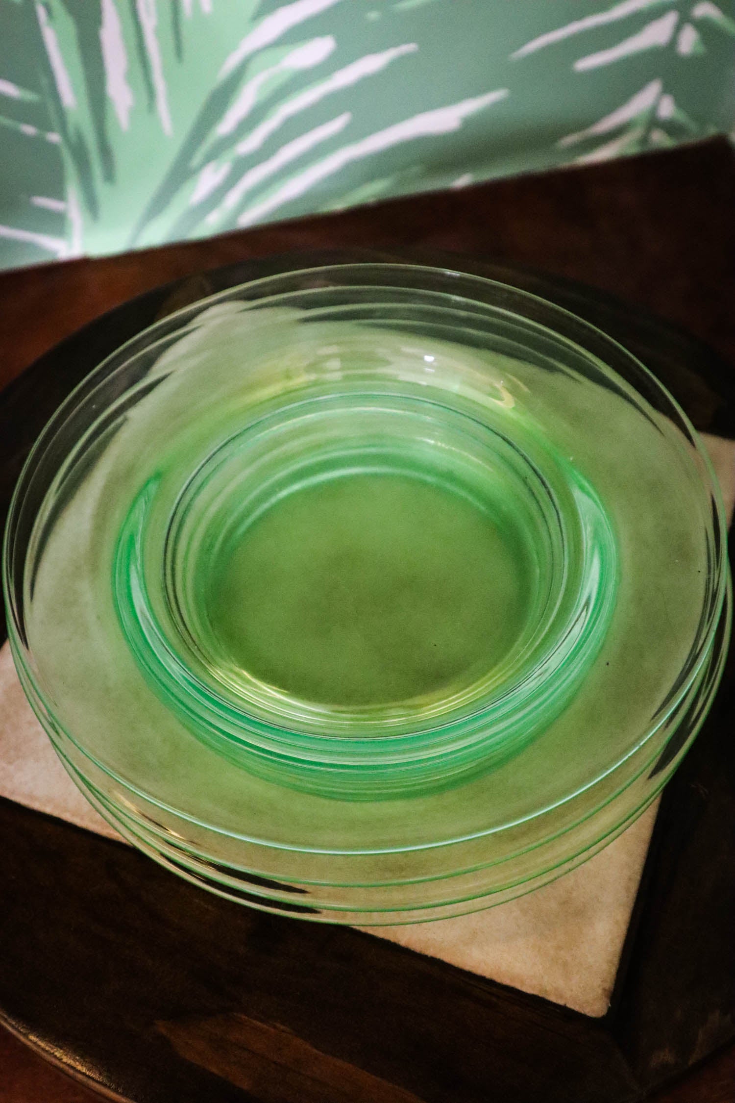 Stack of buy Green Vintage Uranium Glass Dessert Plates