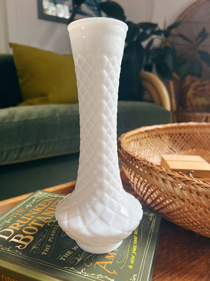 Quilted Texture Milk Glass Vase