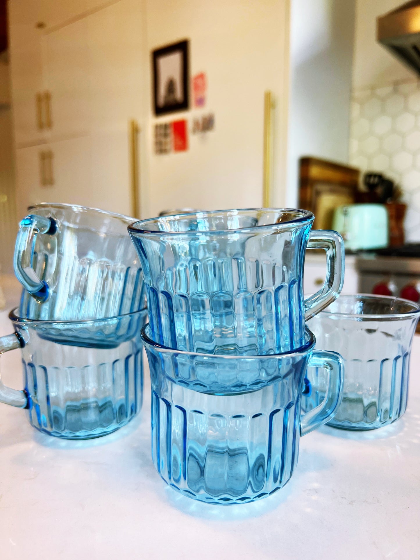 Clear Blue Mugs Set