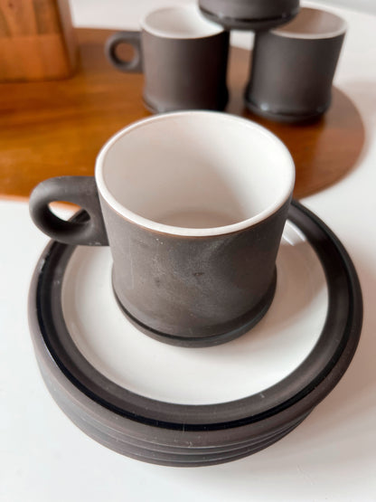 Vintage Modern Matte Black Mug & Saucers