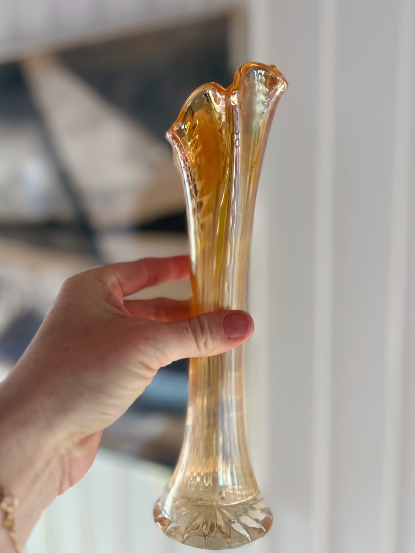 Carnival Glass Swung Vase