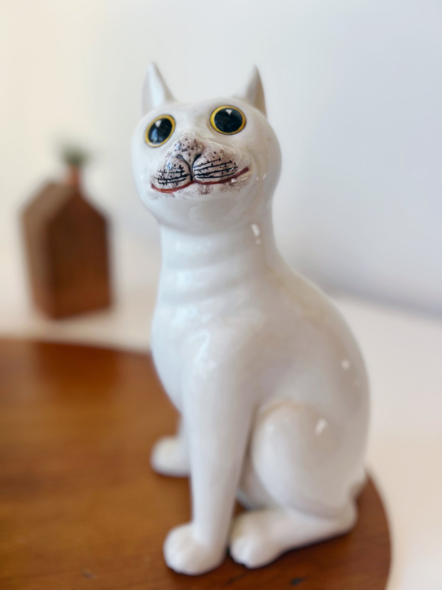 Mischievous Vintage Ceramic Cat Statue