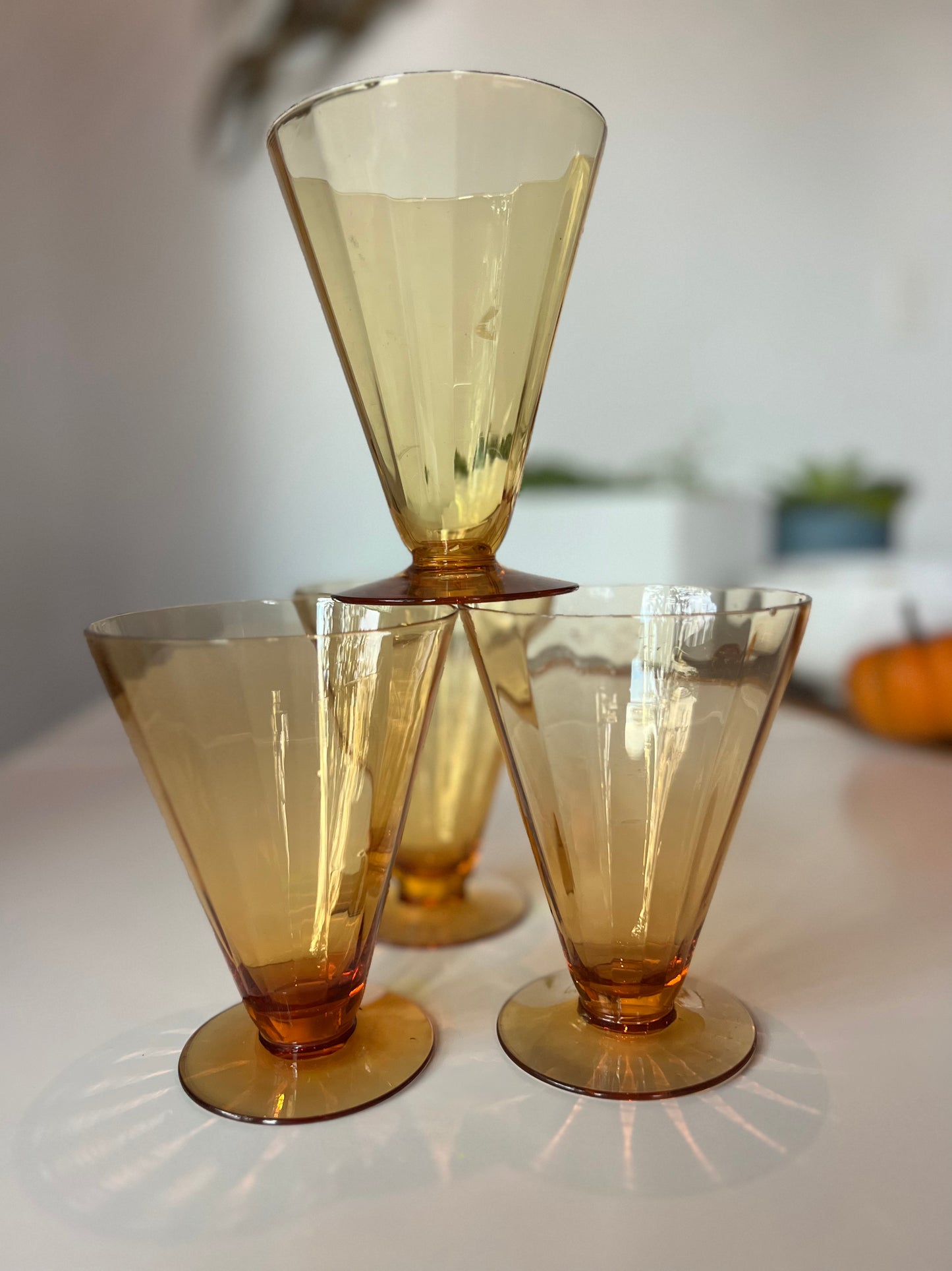 Ambered Antique Footed Glasses