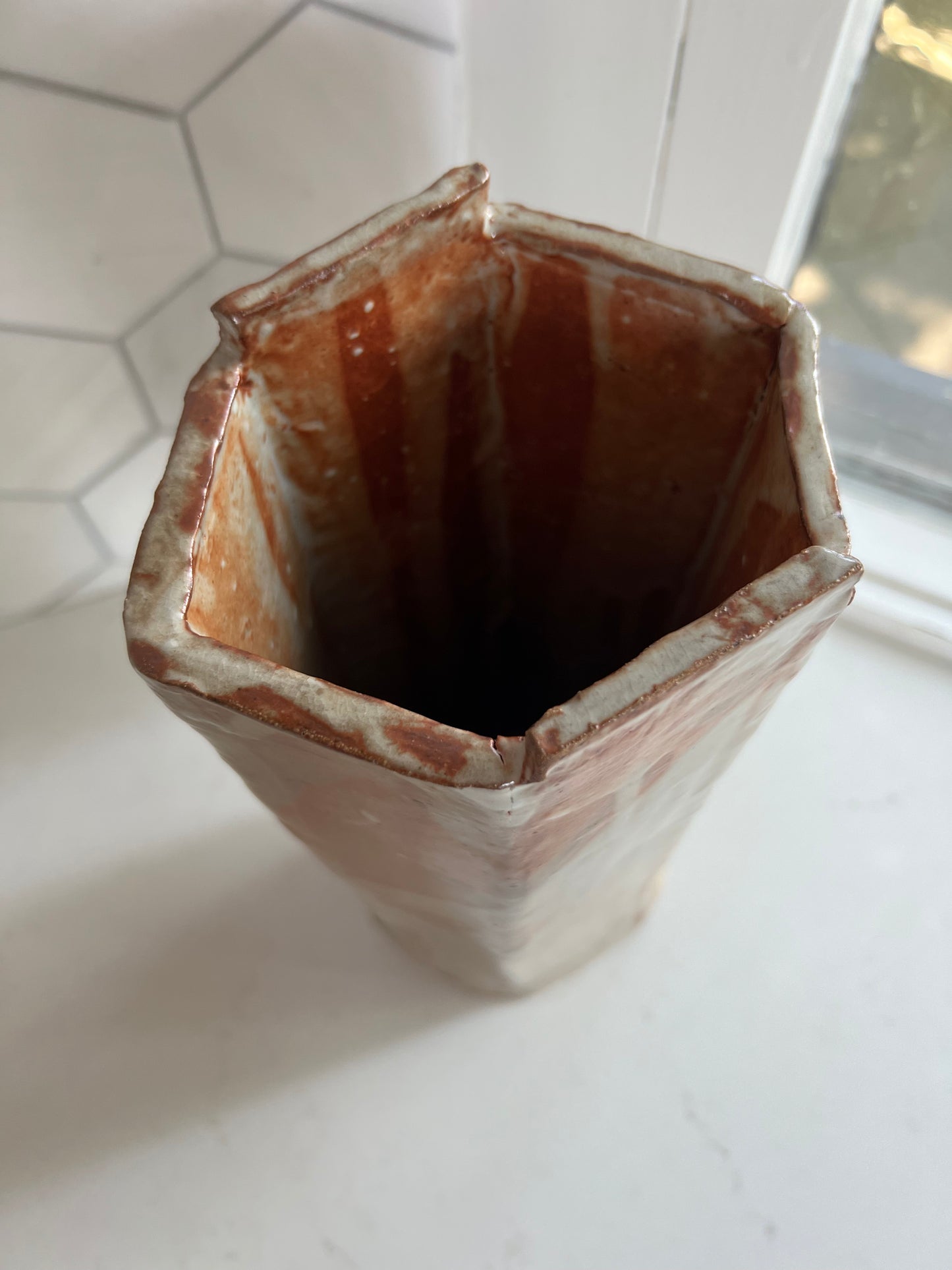 Vintage Slab Hex Vase