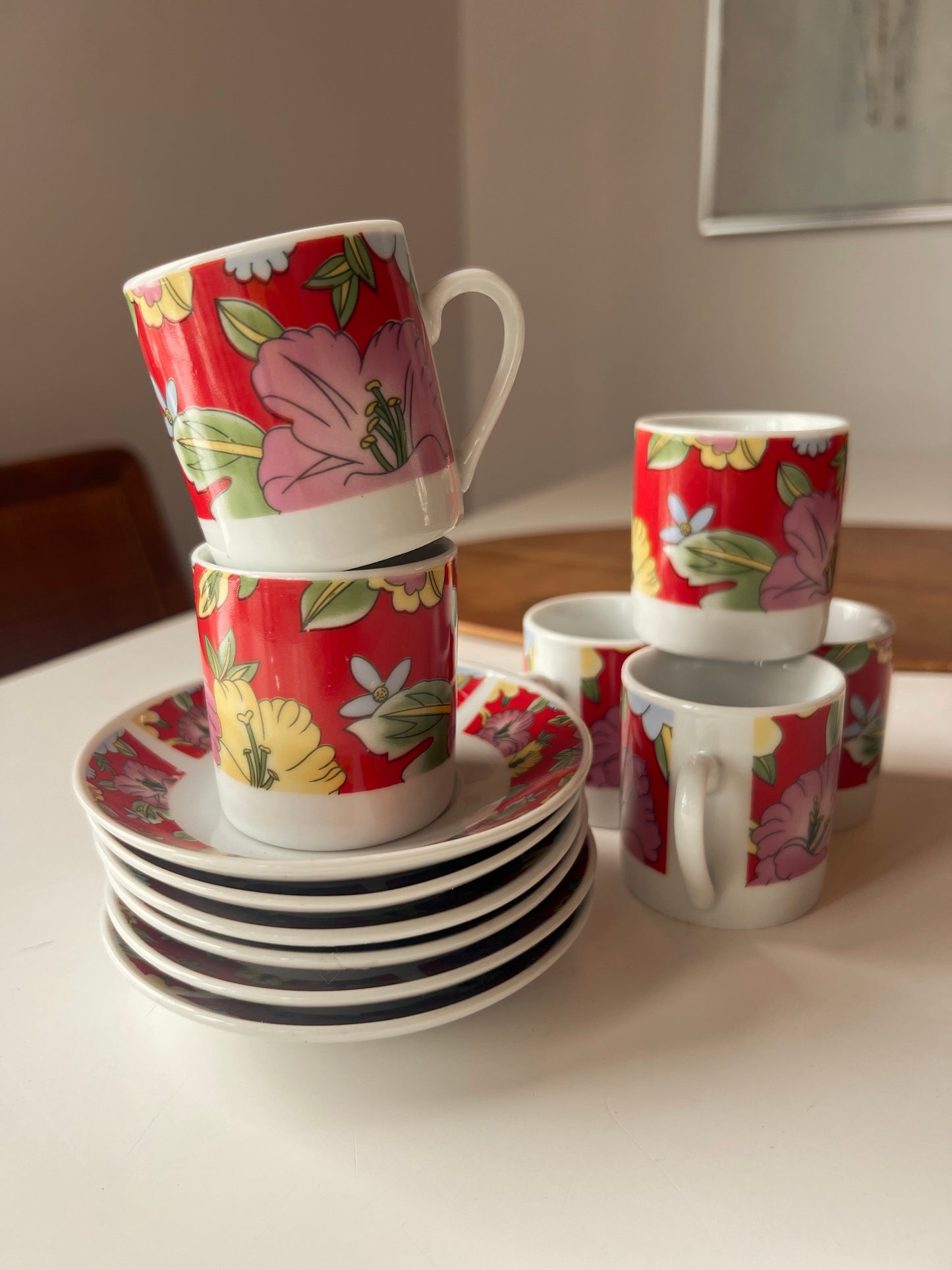 Hibiscus MCM Espresso Cups with Saucers