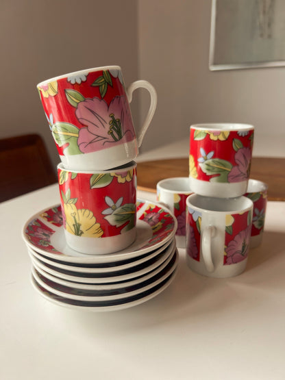 Hibiscus MCM Espresso Cups with Saucers