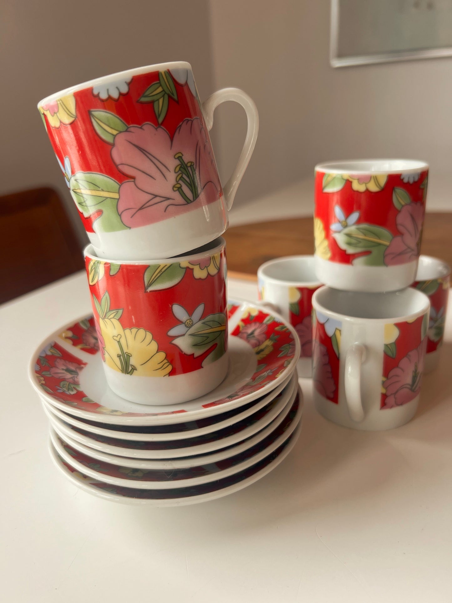 Hibiscus MCM Espresso Cups with Saucers