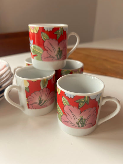 Hibiscus MCM Espresso Cups with Saucers