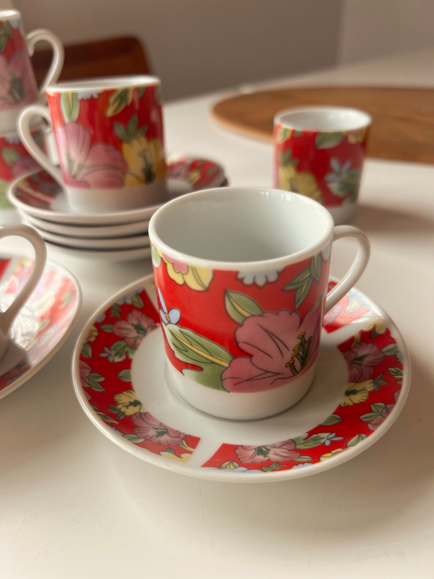 Hibiscus MCM Espresso Cups with Saucers