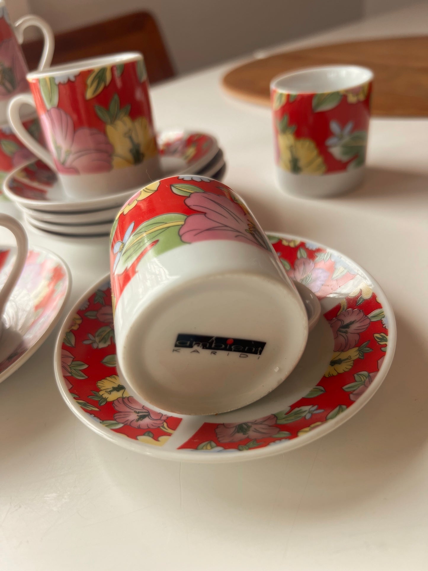 Hibiscus MCM Espresso Cups with Saucers