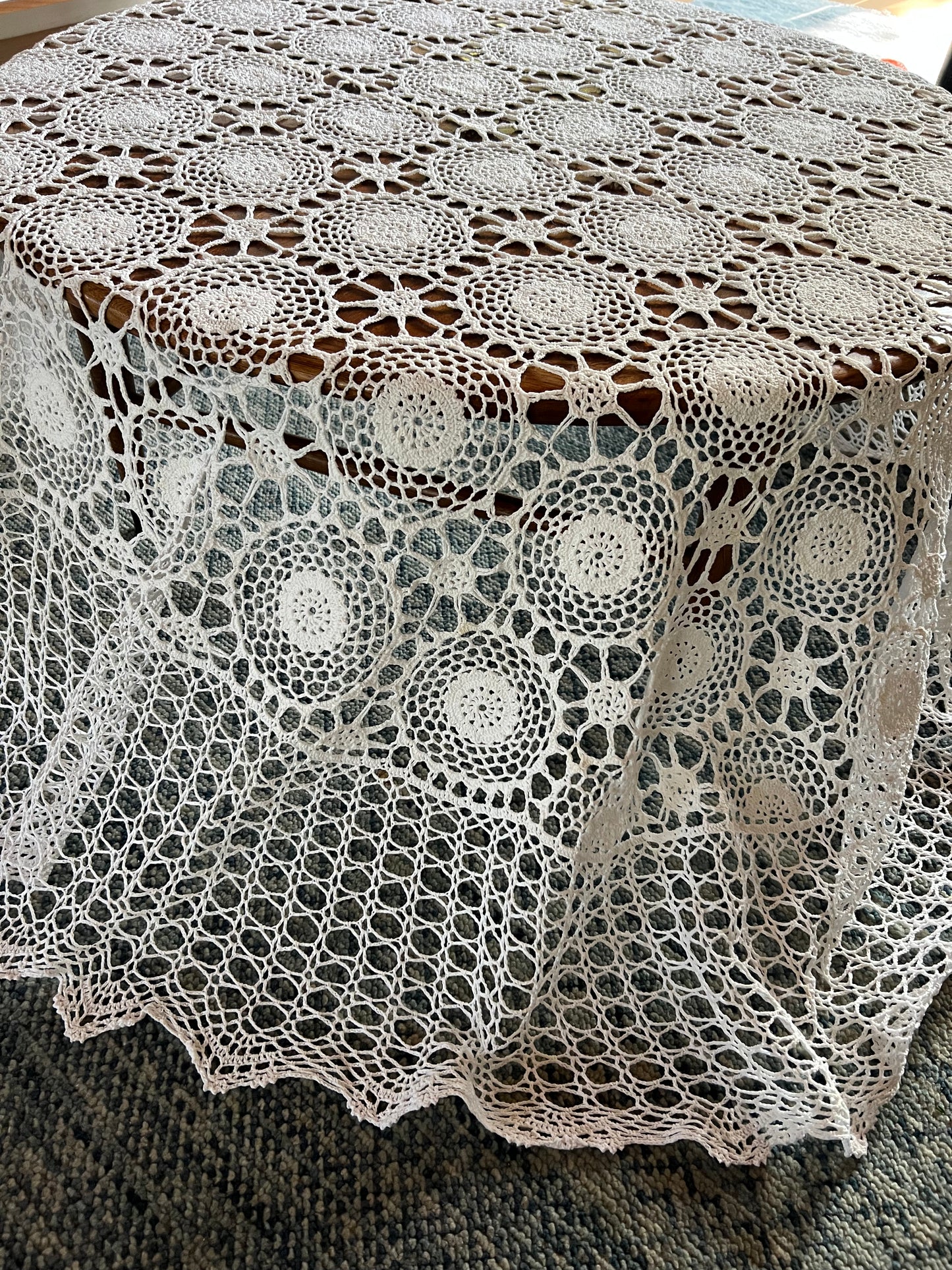 Boho Crocheted Oval Tablecloth