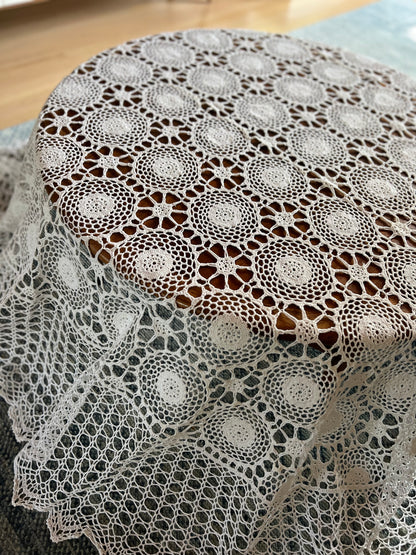 Boho Crocheted Oval Tablecloth