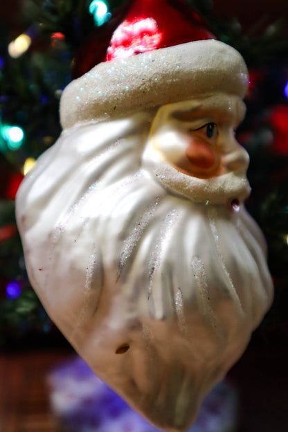 Classic Santa Head Blown Glass Ornament