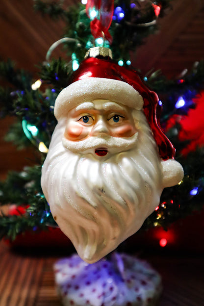 Classic Santa Head Blown Glass Ornament