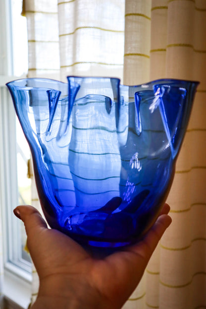 Cobalt Blue Ruffled Vase