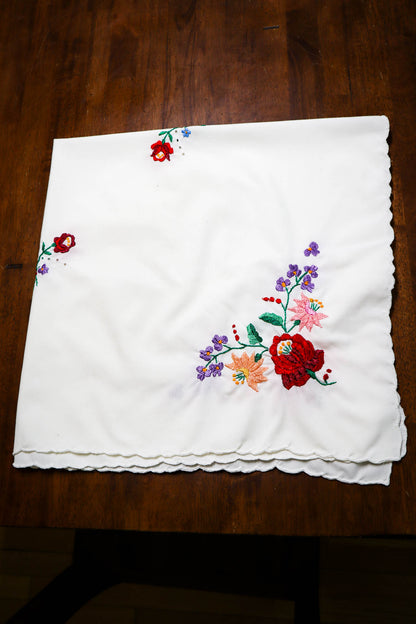 Floral Folk Art Embroidered Tablecloth