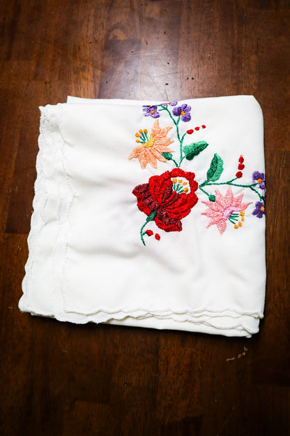 Floral Folk Art Embroidered Tablecloth