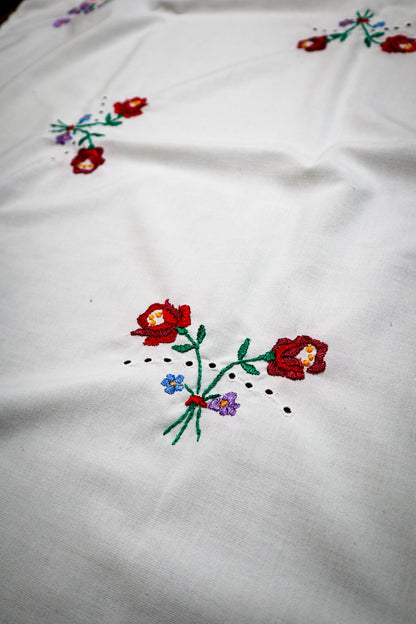 Floral Folk Art Embroidered Tablecloth