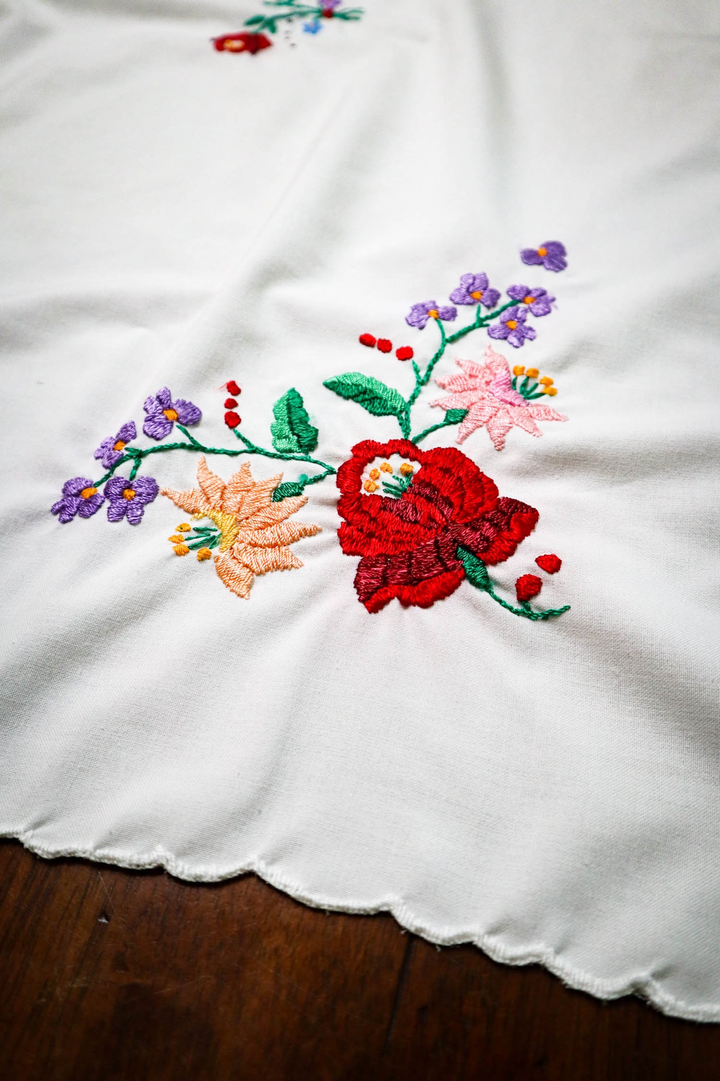 Floral Folk Art Embroidered Tablecloth