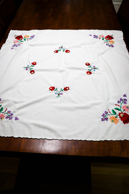 Floral Folk Art Embroidered Tablecloth