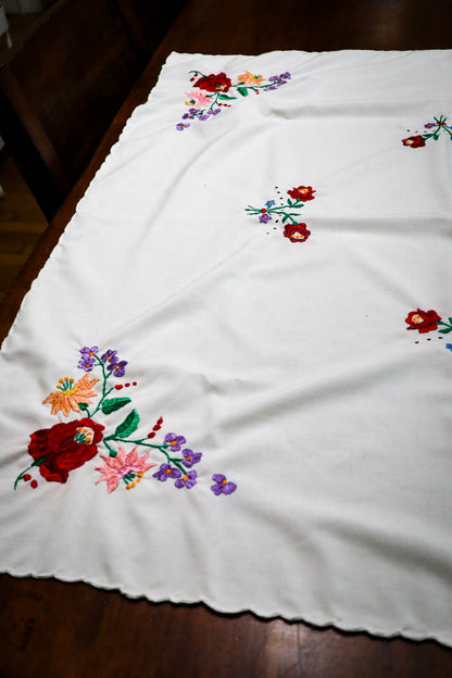 Floral Folk Art Embroidered Tablecloth