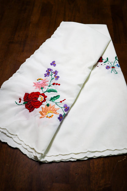 Floral Folk Art Embroidered Tablecloth