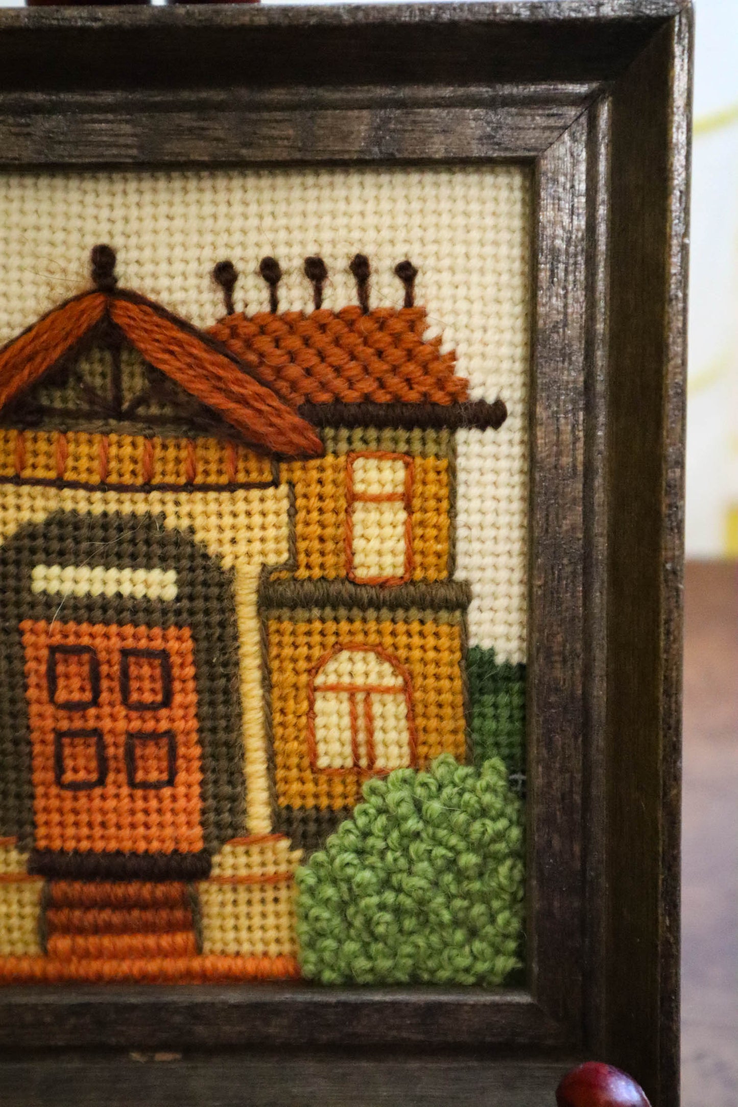 Cozy Victorian House Cross Stitch Framed Art