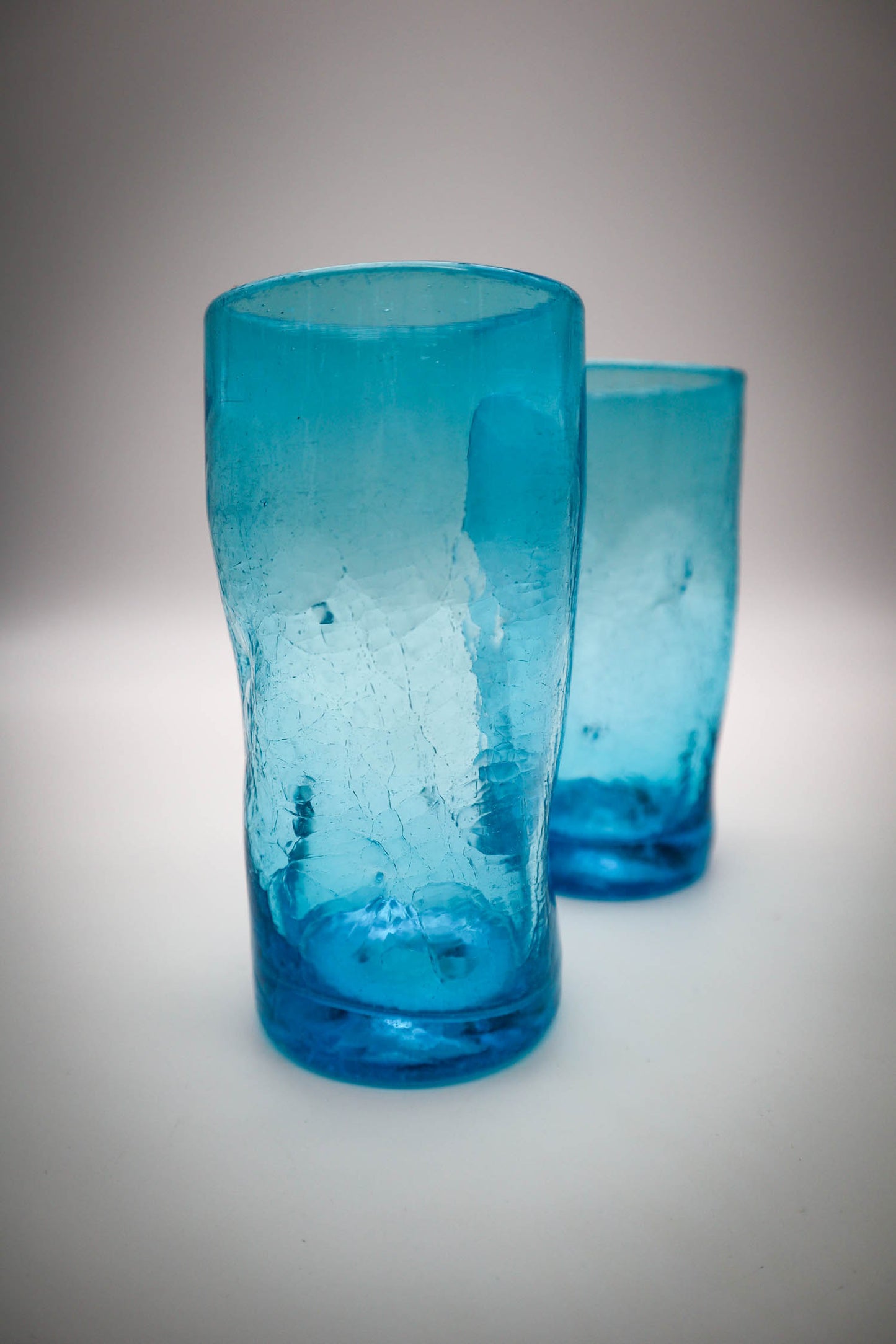 Dimpled Crackle Glass Tumblers in Aqua Blue