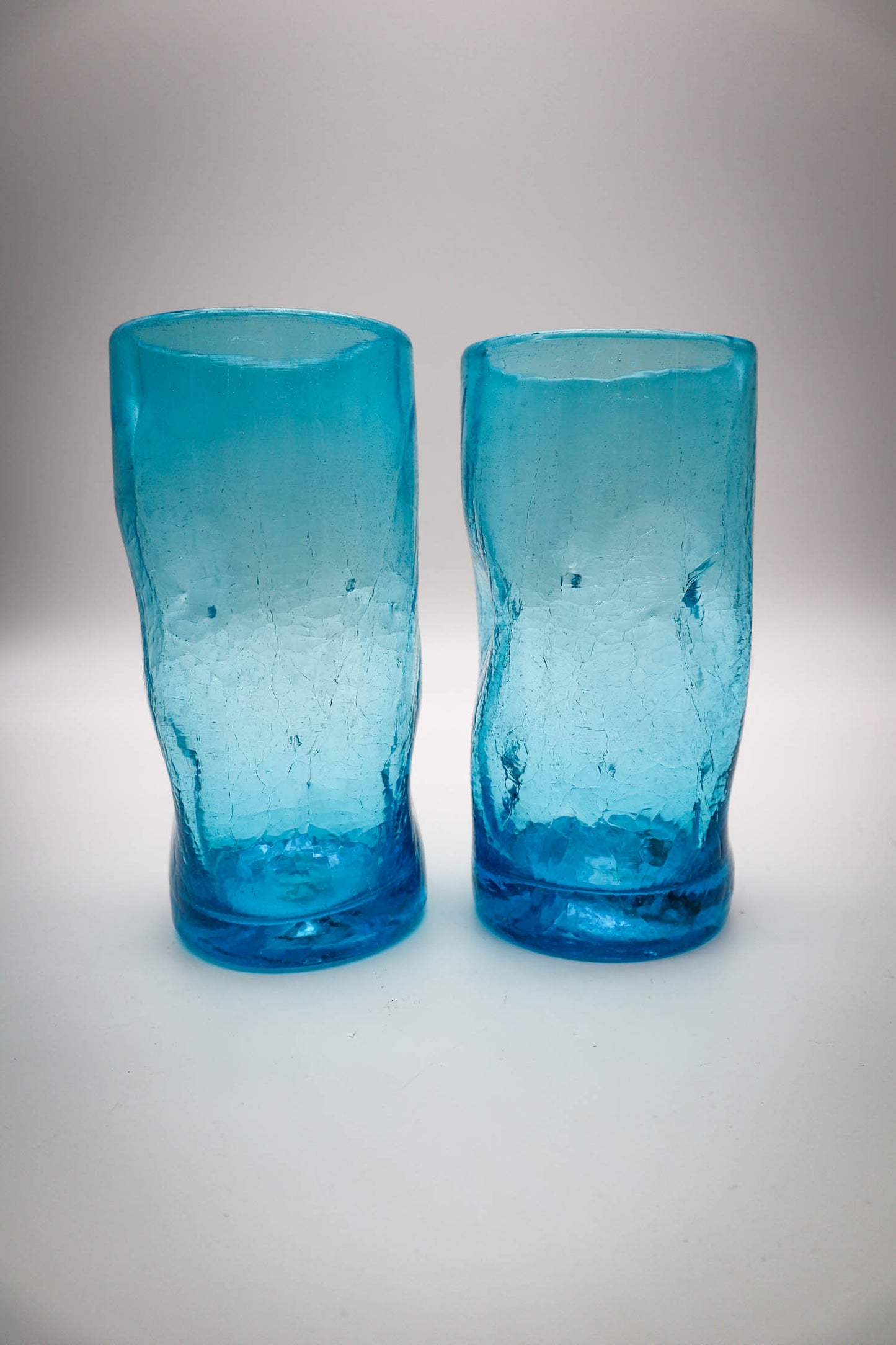 Dimpled Crackle Glass Tumblers in Aqua Blue