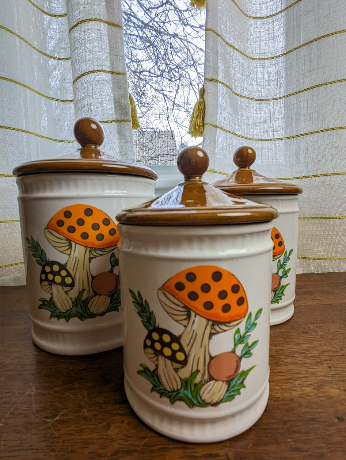 Vintage Merry 2024 Mushroom Ceramic Canister Set of 3