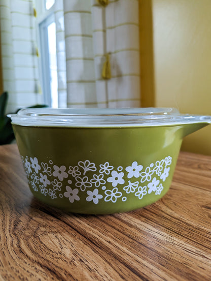 Vintage Pyrex Spring Blossom Green V2, Crazy Daisy Casserole Set With Lids,  Set of 3 Dishes 3 Lids 